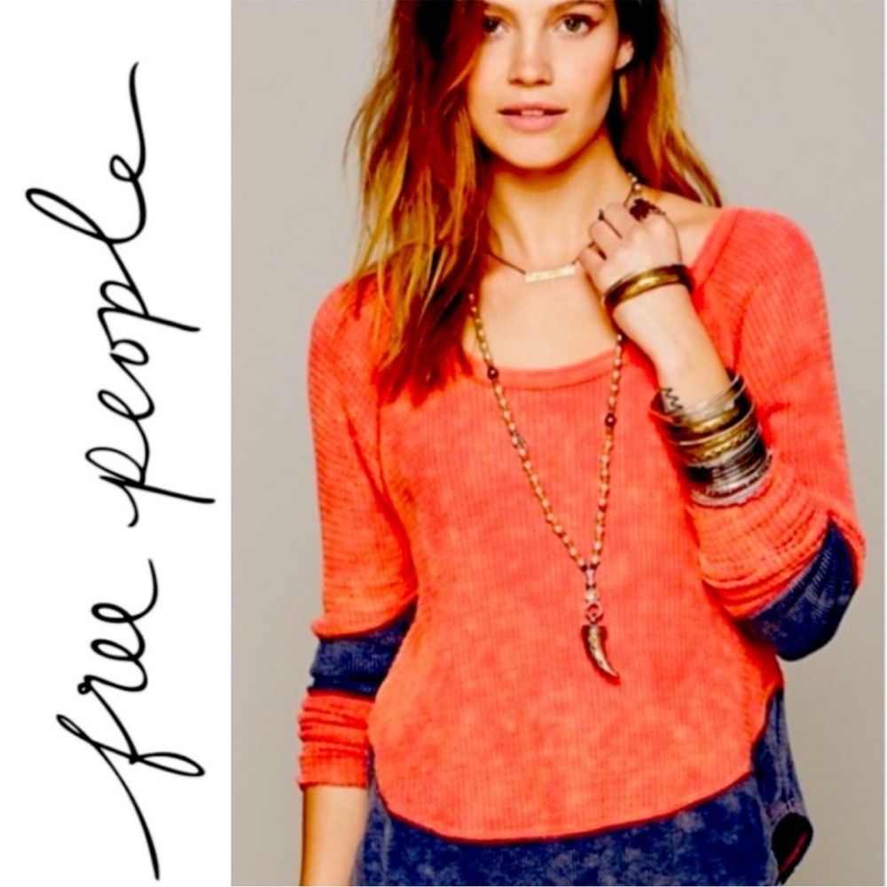 Free People We the Free Diamond Dozen Distressed Waffle Knit Thermal